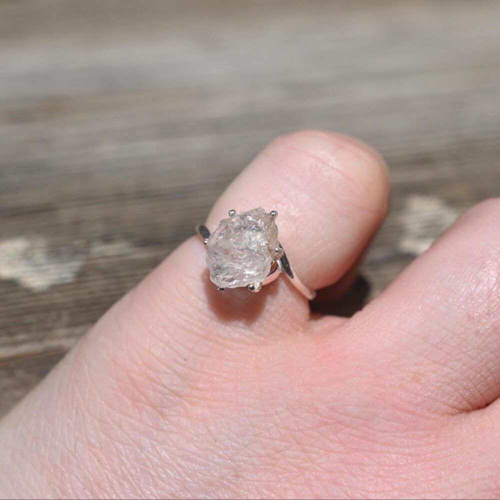 Engagement ring Lake county diamond  - Raw Uncut Crystal, Elegant Silver Setting